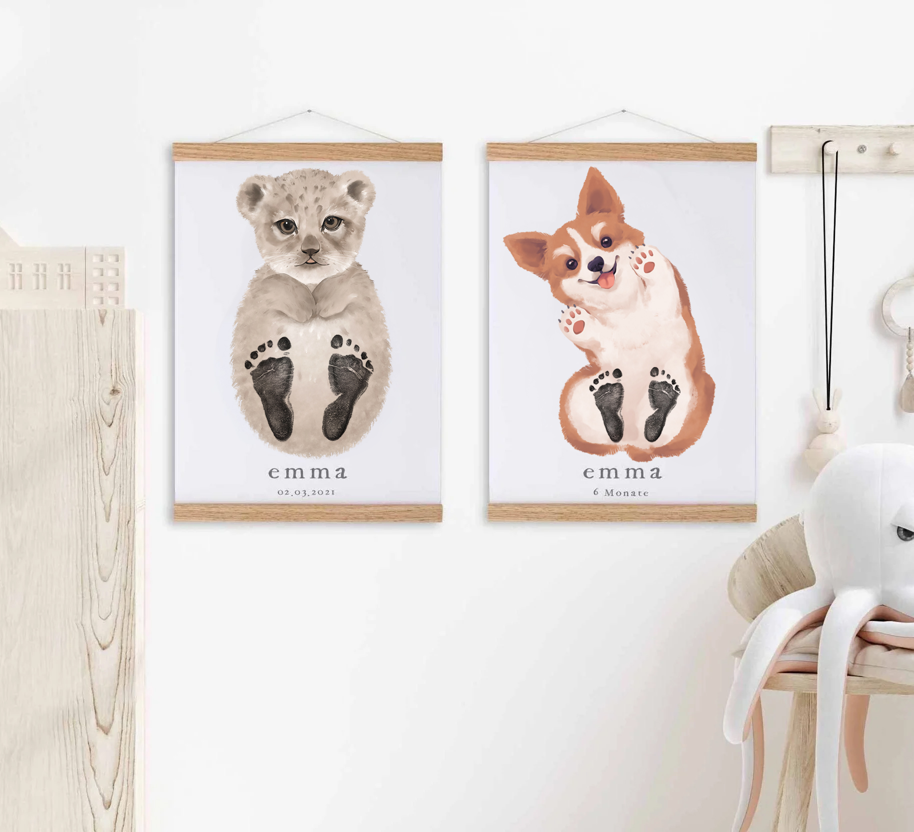Wolf, Baby Gift Personalized, Footprint Set, Wolf 🐺-babyanimal