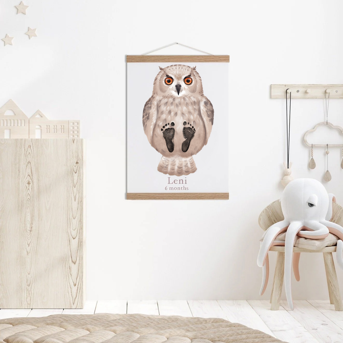 Owl, Baby Gift and Pets Gift Personalized, Footprint Set, Mural Baby & Children's Room Animals, Owl Baby Gift🐾-babyanimal