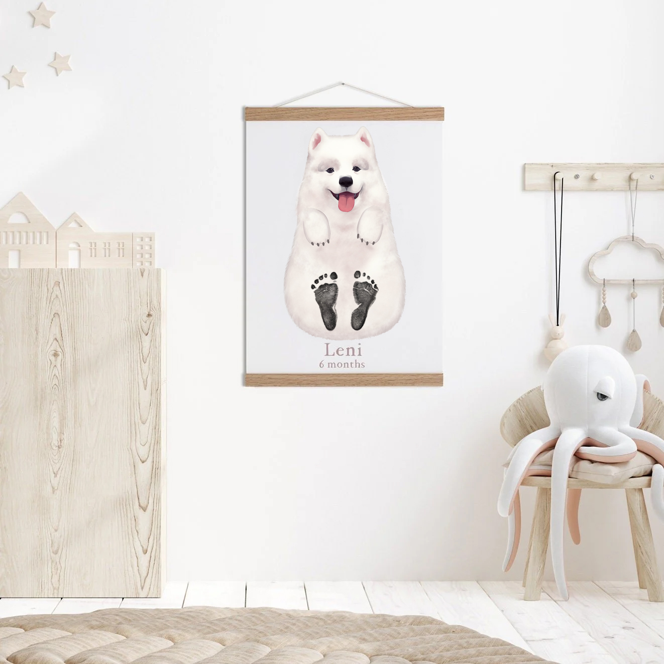 Baby Gift Personalized, Footprint Set, Mural Baby & Children's Room Animals, Samoyed🐶-babyanimal