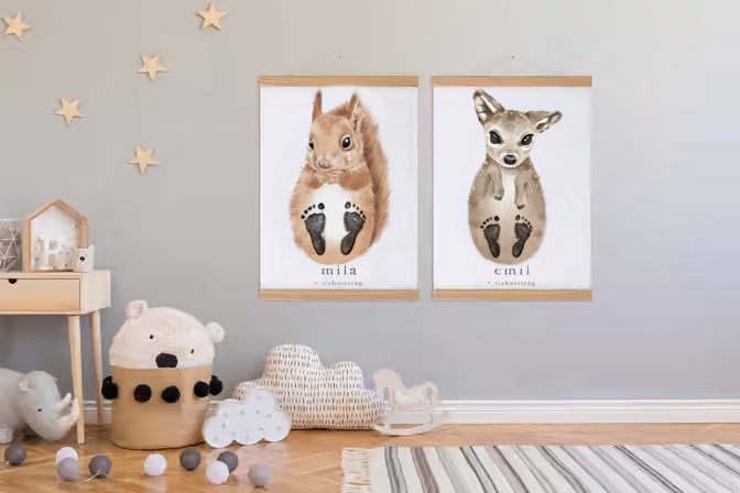 Deer, Baby Gift Personalized, Footprint Set, Mural Baby & Children's Room Animals, Little Deer-babyanimal