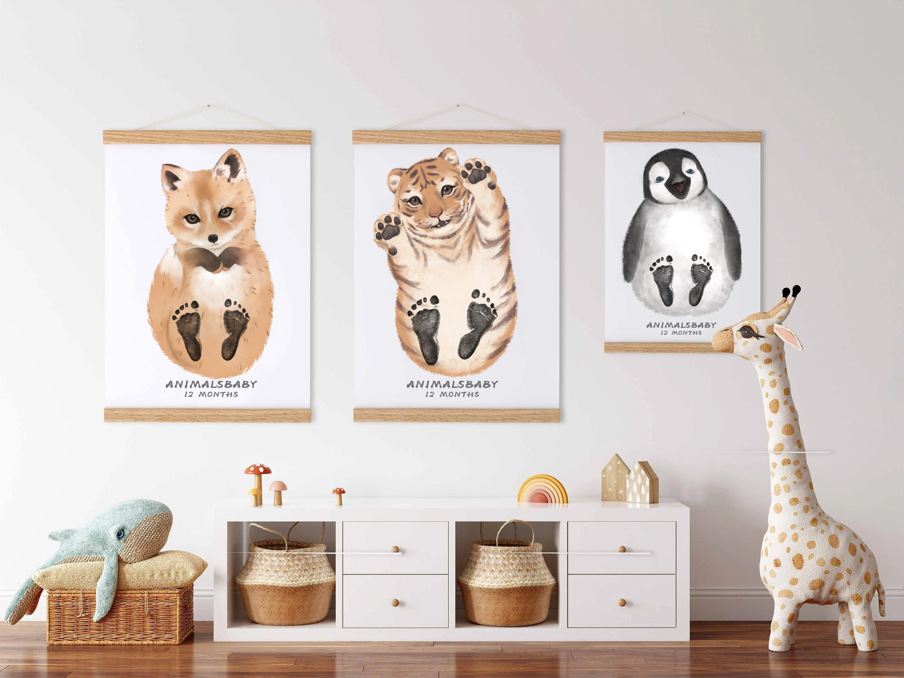 Baby Gift Personalized, Footprint Set, Mural Baby & Children's Room Animals, Old Lion 👣
