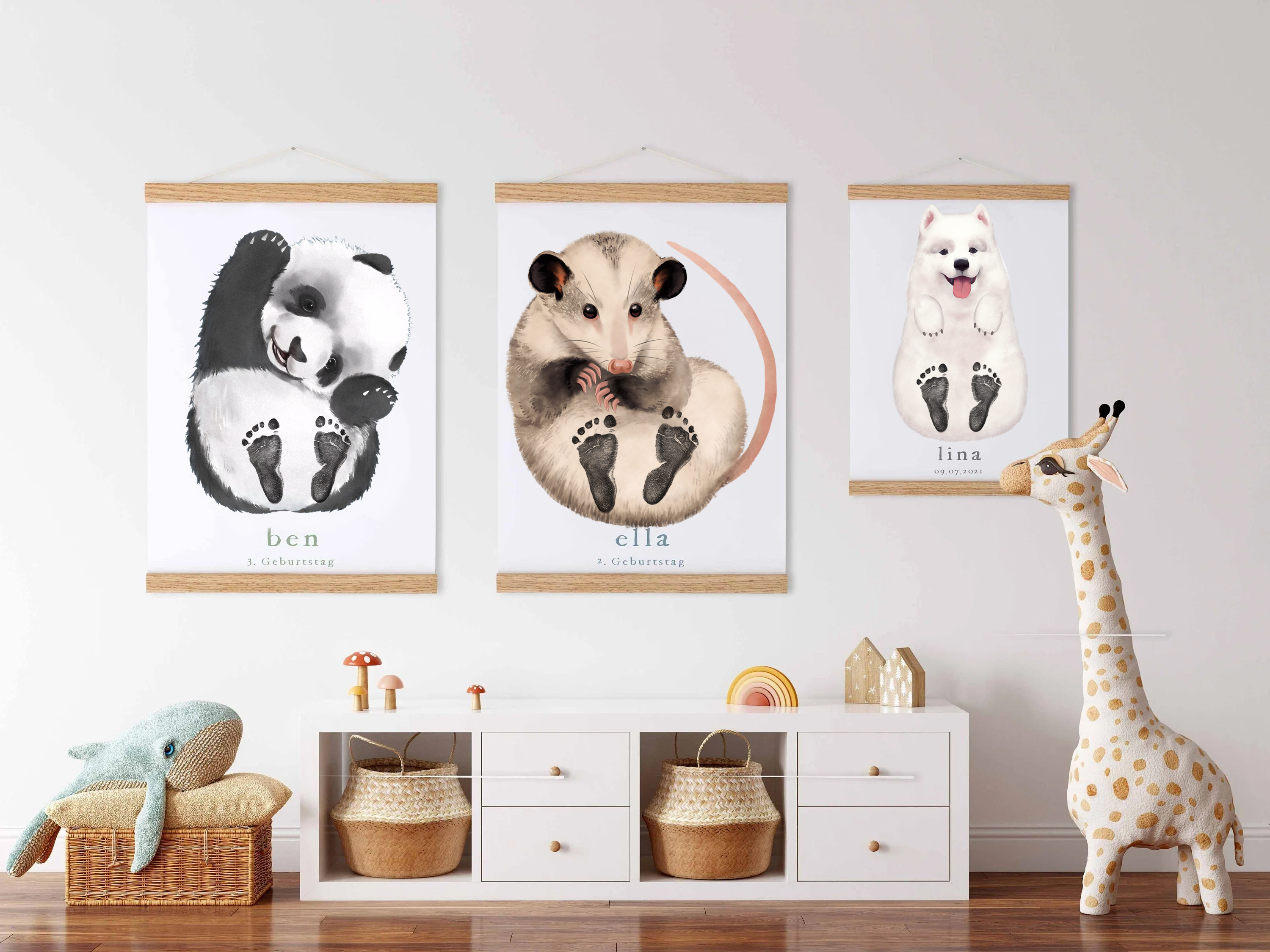Baby Gift Personalized, Footprint Set, Mural Baby & Children's Room Animals, Opossum Baby Gift🐭