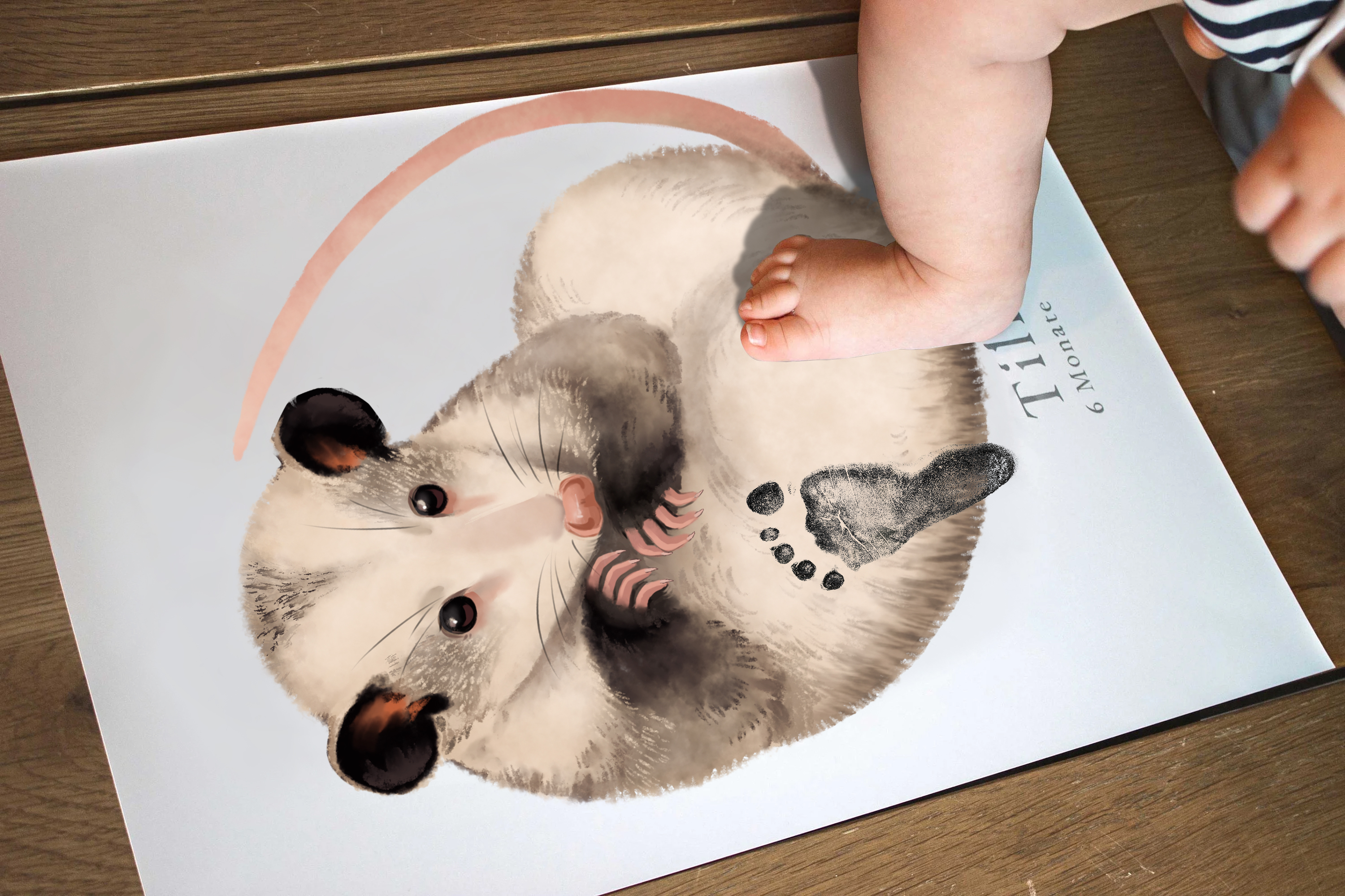 Baby Gift Personalized, Footprint Set, Mural Baby & Children's Room Animals, Opossum Baby Gift🐭