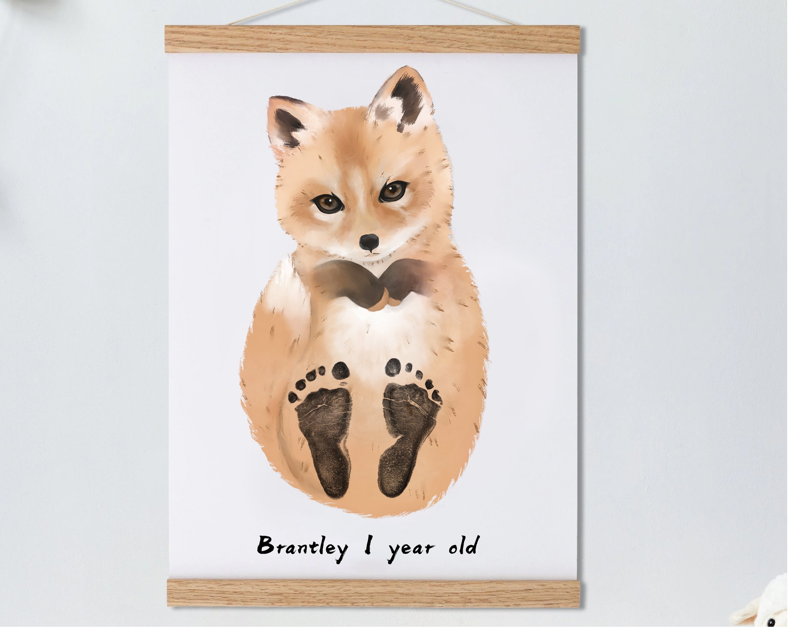 Baby Fox, Baby Gift and Pets Gift Personalized,, Footprint Set, Mural Baby & Children's Room Decor Animals, Fox Baby Gift-babyanimal