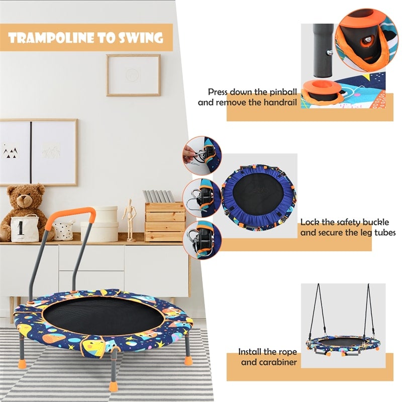 2-In-1 Kids Convertible Saucer Tree Swing and Trampoline Set