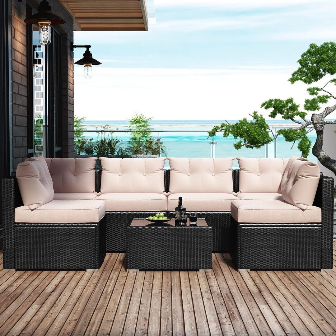 7 Pieces Patio PE Rattan Sofa Chair Set Outdoor Sectional Furniture