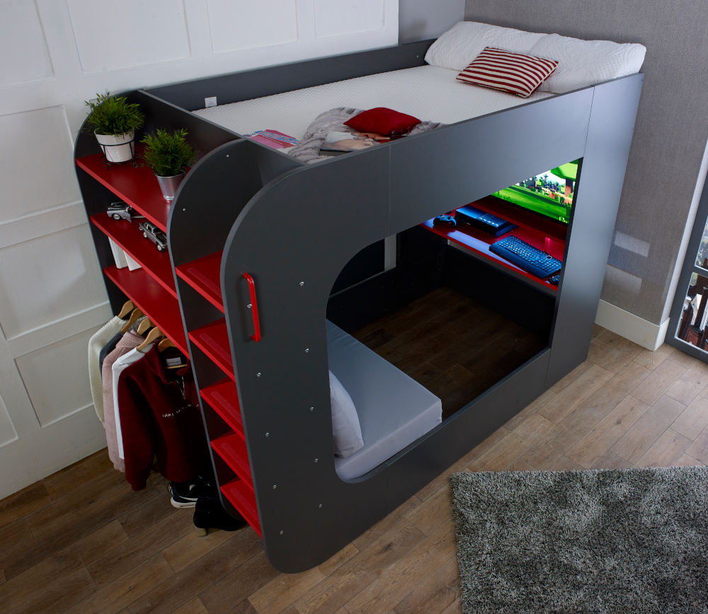 Happy Beds PodBed Grey And Red High Sleeper With Sofa Top View