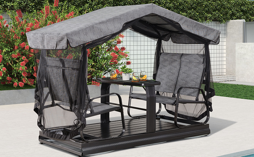 Porch Glider Benches for Outside Patio Swing Chair with Stand Person Swing with Canopy Yard Retro